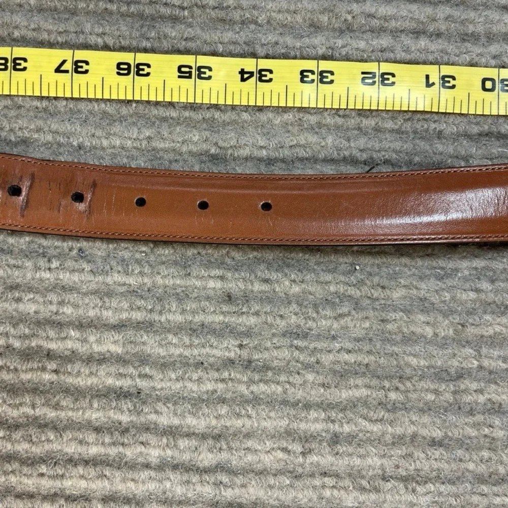 Perry Ellis Portfolio Mens Tan Brown Leather Dress Belt 34 Silver Buckle 1PE2030
